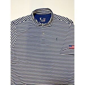FG ITECH Golf Polo Shirt Striped‎ USA Flag Short Sleeve Athletic L